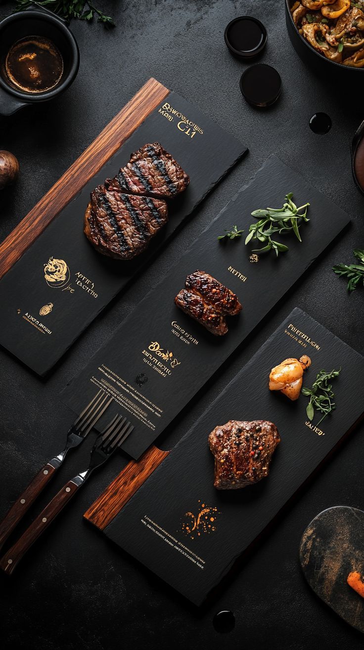 Tagli di carne su ardesia